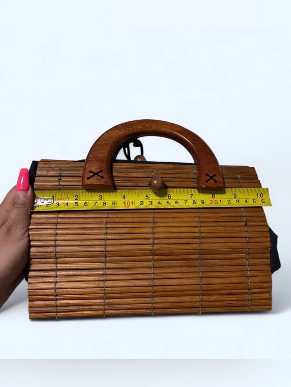 Wooden Bamboo Top-Handle Bag in Brown